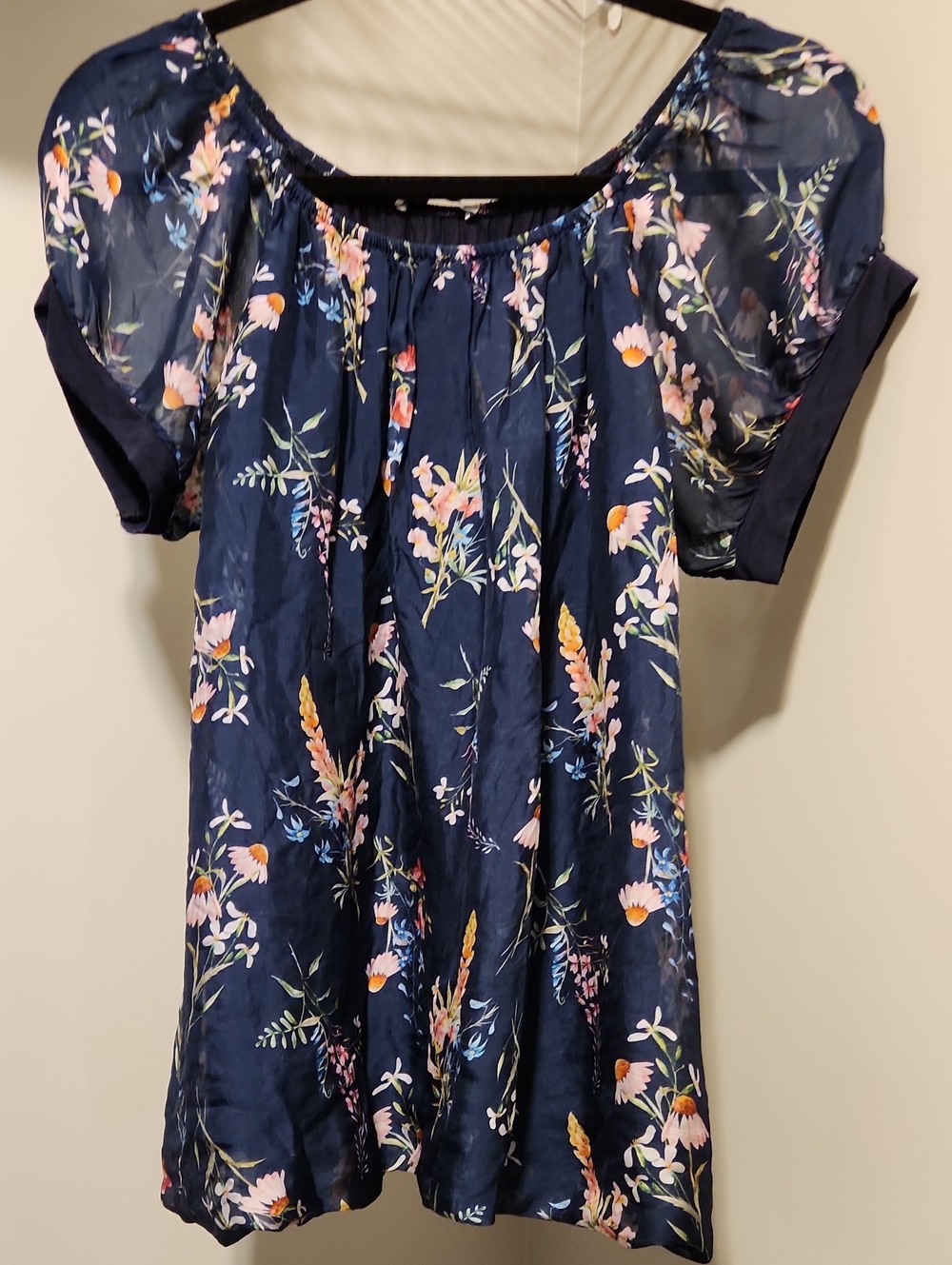 Navy Floral Off-Shoulder Women's Blouse